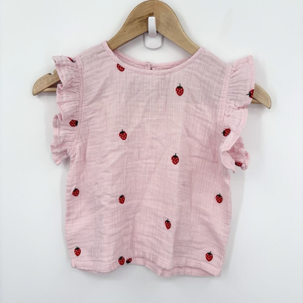 Pink Chicken Top Girls 8 Years Ingrid Embroidered Strawberry Boho Ruffle Gauze